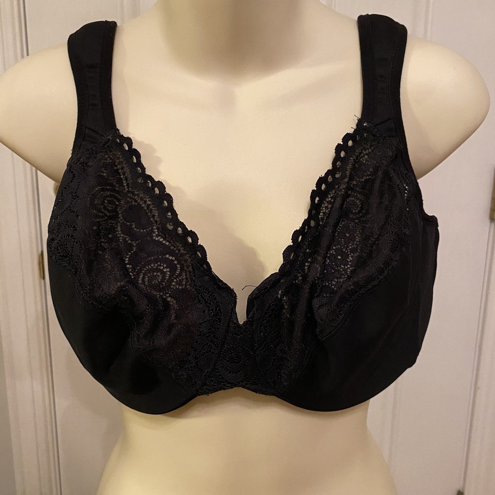 Glamorise RN 15564 BlackWonder Wire Lace Cup Underwired T Shirt Bra Size 36F EUC